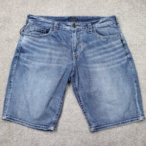 Silver Jeans Shorts Mens 38, 12 1/2 Blue Zac Denim Grunge Y2K Stretch 5-Pocket